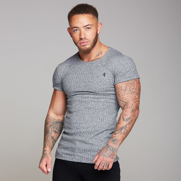 Father Sons Classic Grey Ribbed Knit Super Slim Long Line Crew – FSH173