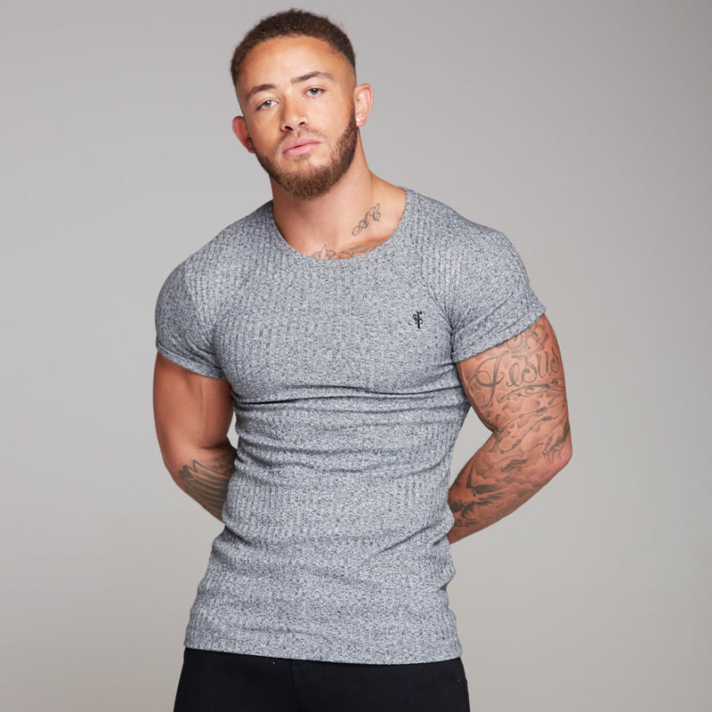 Father Sons Classic Grey Ribbed Knit Super Slim Long Line Crew – FSH173