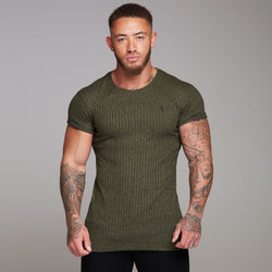 Father Sons Classic Khaki Ribbed Knit Super Slim Long Line Crew - FSH172