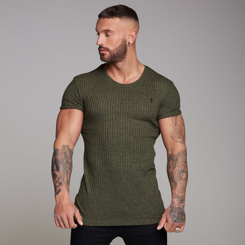 Father Sons Classic Khaki Ribbed Knit Super Slim Long Line Crew – FSH172