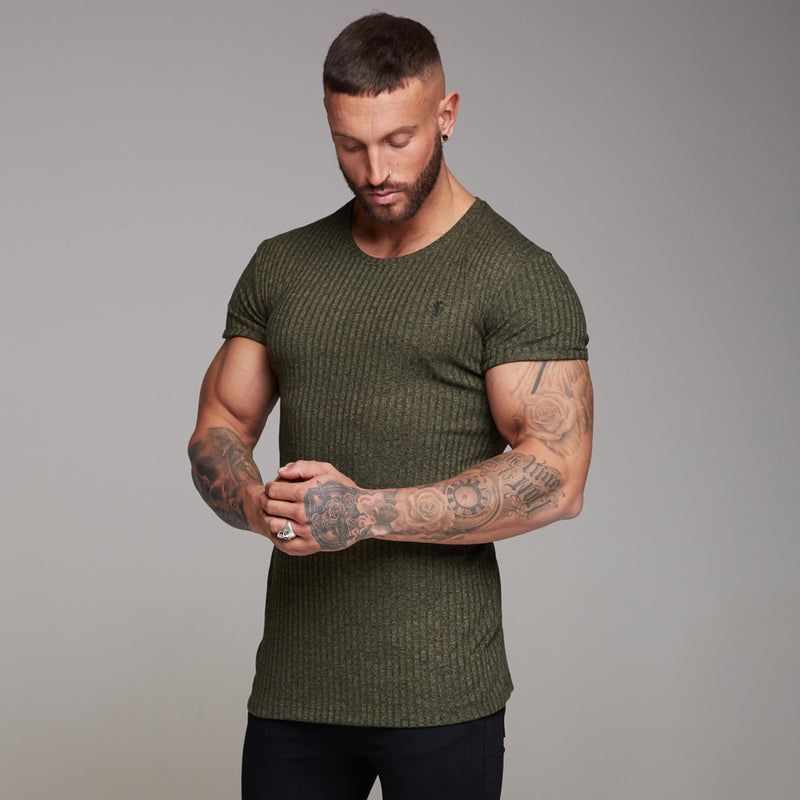 Father Sons Classic Khaki Ribbed Knit Super Slim Long Line Crew – FSH172