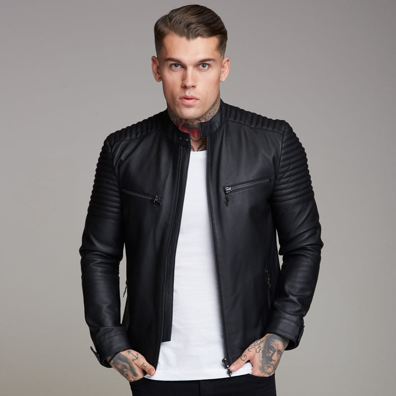 Father Sons Black Bomber Leather Jacket - FSH198