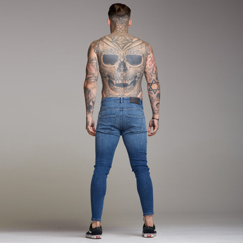 Vater-Söhne-Jeans mit Reißverschluss am Knöchel, schlichte, schmale Stretch-Jeans in Blau – FSH181