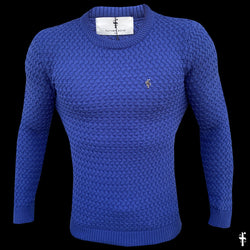Vater-Söhne-blauer, gestrickter, superschlanker Pullover mit Metallaufkleber – FSJ019