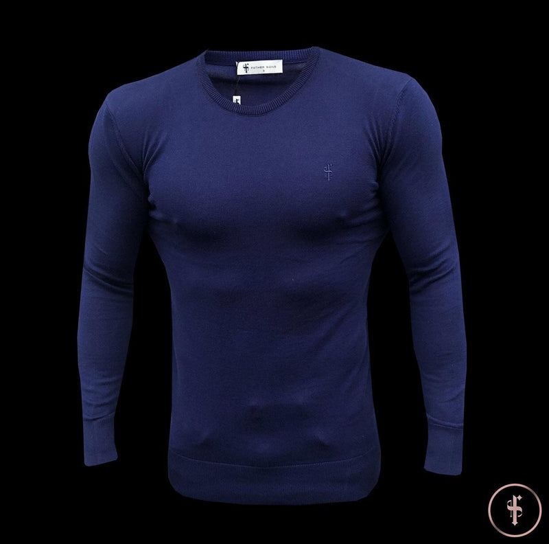 Father Sons klassischer marineblauer Strickpullover mit Rundhalsausschnitt (Navy-Emblem) – FSH365