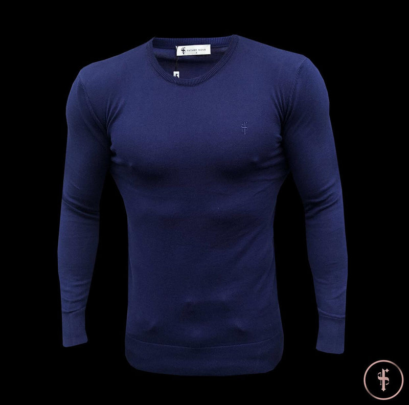 Father Sons Classic Navy Crew Neck Knitted Jumper (Navy Emblem) - FSH365