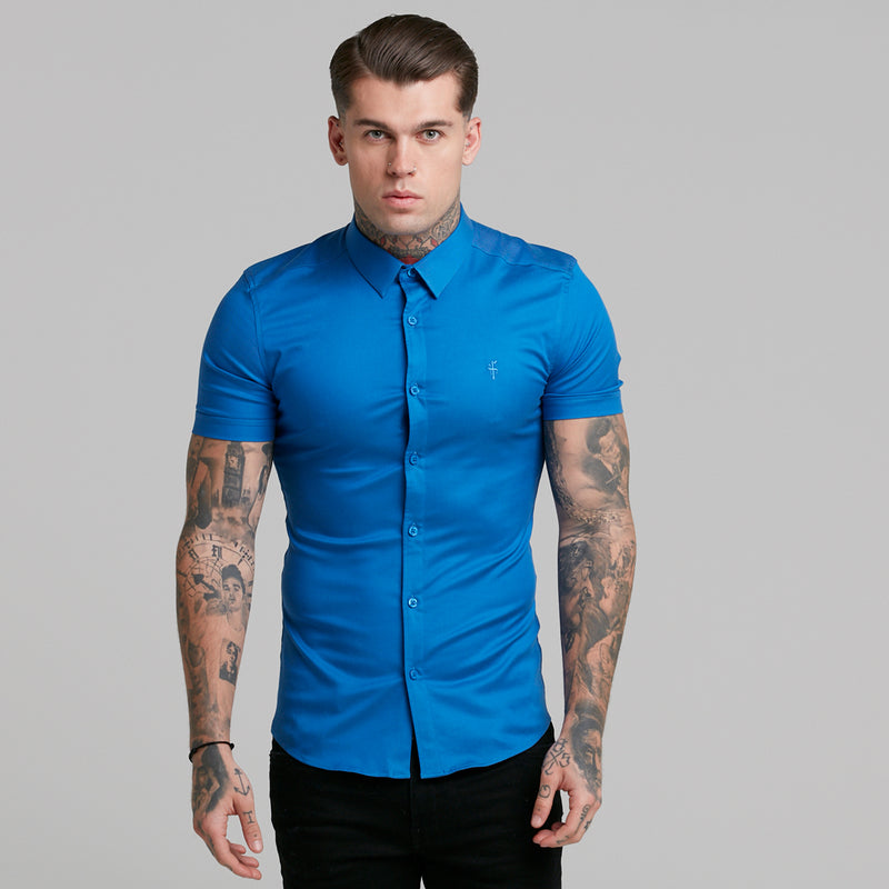 Father Sons Super Slim Luxe Ultra Stretch Mid Blue Short Sleeve -  FS384