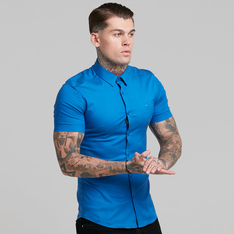 Father Sons Super Slim Luxe Ultra Stretch Mittelblau Kurzarm – FS384