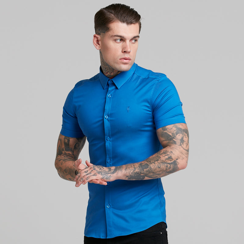 Father Sons Super Slim Luxe Ultra Stretch Mittelblau Kurzarm – FS384