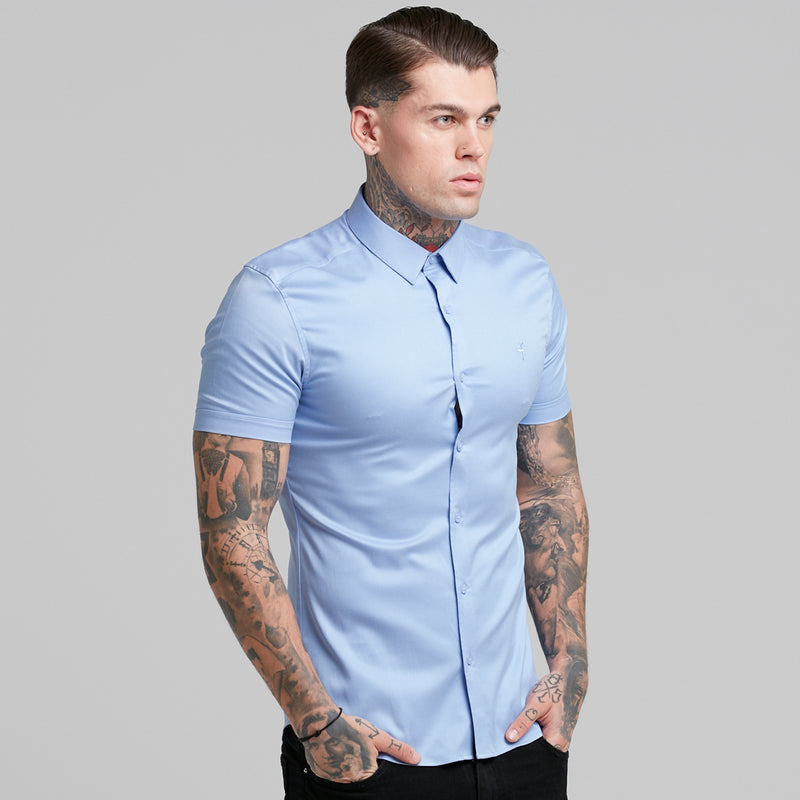 Father Sons Super Slim Luxe Ultra Stretch Cornflower Blue Short Sleeve -  FS386