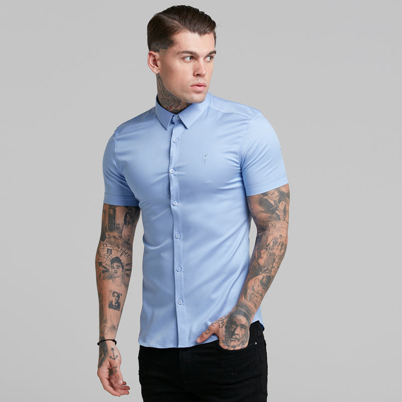 Father Sons Super Slim Luxe Ultra Stretch Cornflower Blue Short Sleeve -  FS386