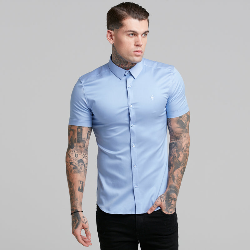 Father Sons Super Slim Luxe Ultra Stretch Cornflower Blue Short Sleeve -  FS386