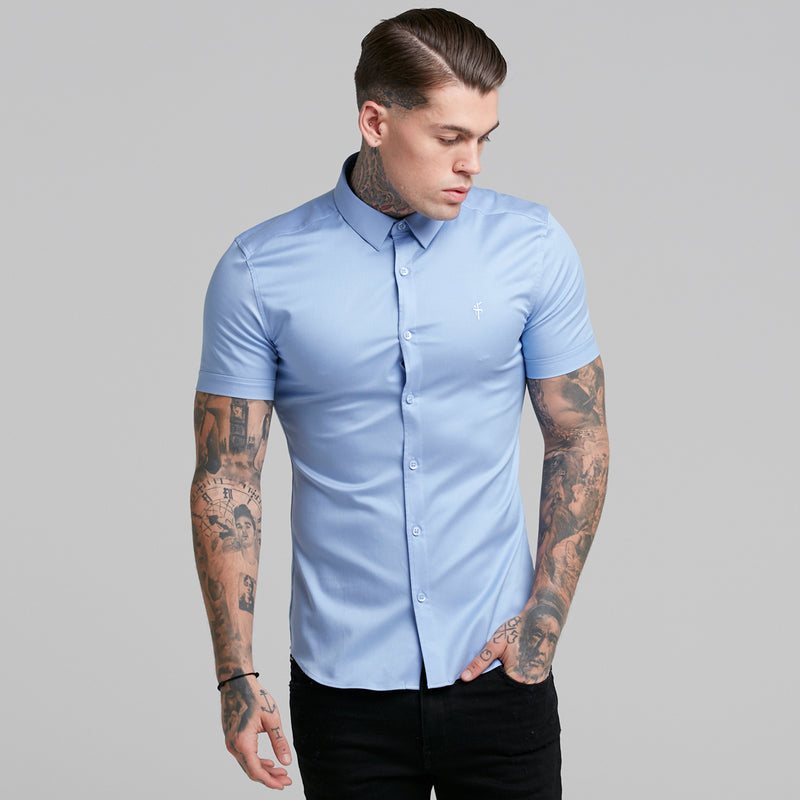 Father Sons Super Slim Luxe Ultra Stretch Cornflower Blue Short Sleeve -  FS386