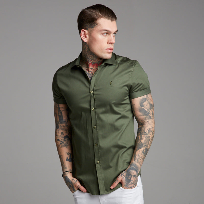 Father Sons Classic Khaki Luxe Kurzarmshirt aus ägyptischer Baumwolle – FS376 (LETZTE CHANCE)