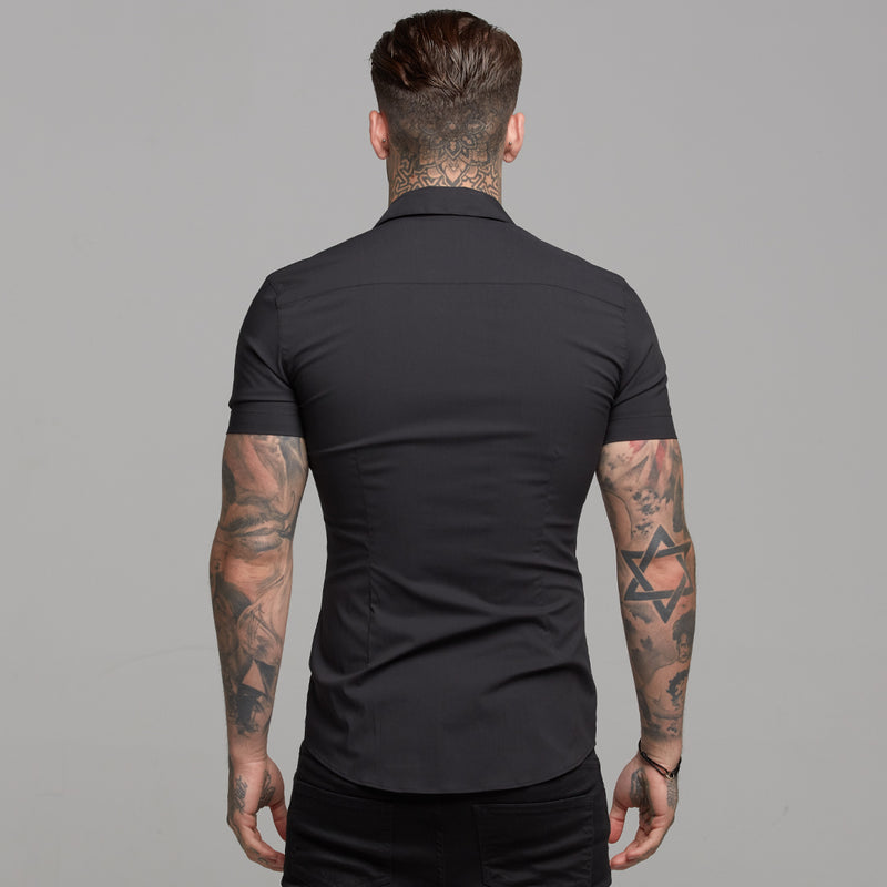 Father Sons Super Slim Stretch Revere Classic Black Short Sleeve - FS404 (LAST CHANCE)