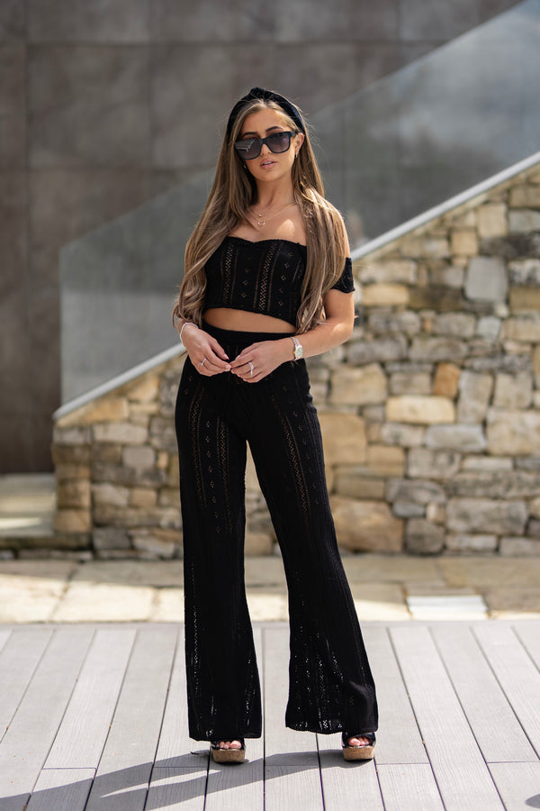 'AYLA' Knitted Co ord Crop top Black - CTJ007