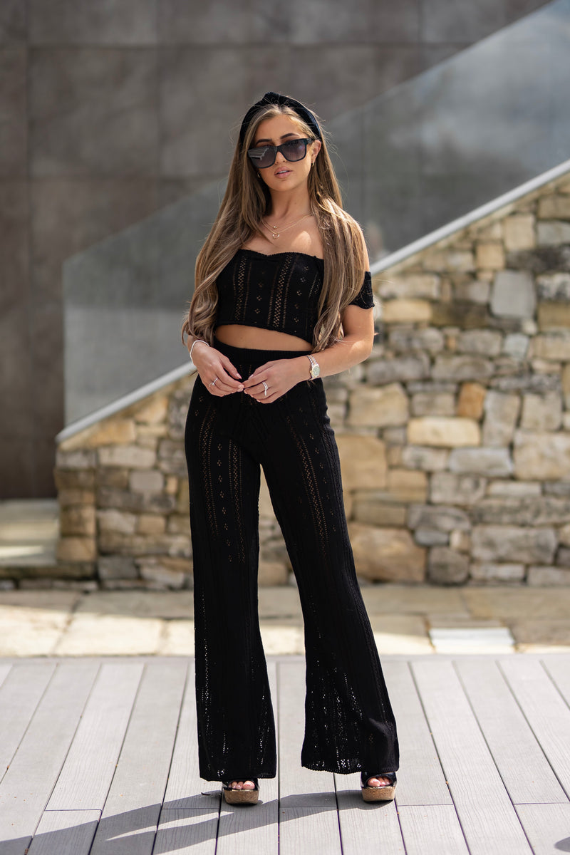 'AYLA' Knitted Co ord Crop top Black - CTJ007