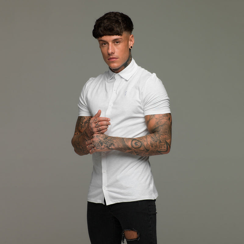 Father Sons Super Slim White Jersey Short Sleeve - FSH020 (LAST CHANCE)