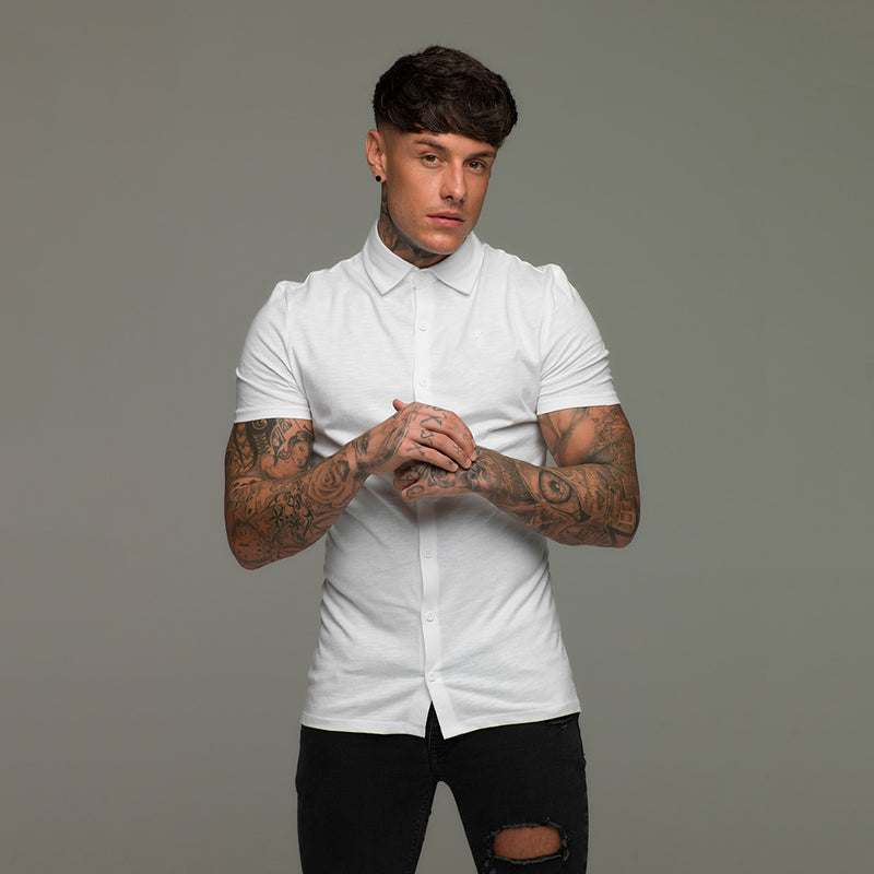 Father Sons Super Slim White Jersey Short Sleeve - FSH020 (LAST CHANCE)