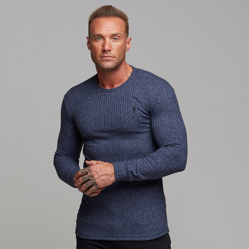 Father Sons Classic Navy Ribbed Knit Super Slim Crew – FSH114