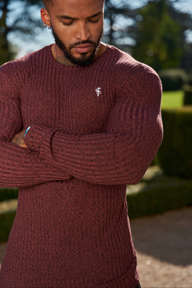 Father Sons Classic Burgundy / White Ribbed Knit Super Slim Crew Jumper - FSH767