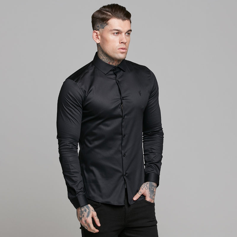 Father Sons Slim Sateen Classic Black Langarm – FS545