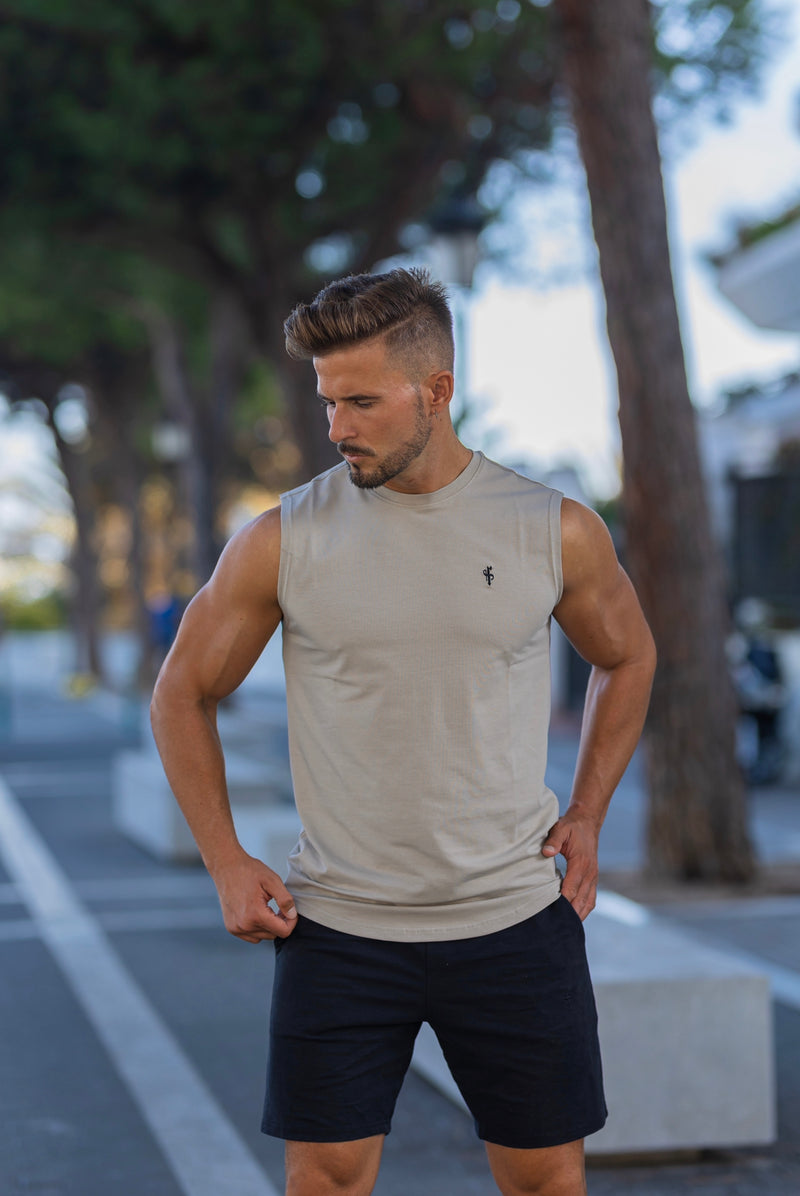 Father Sons Classic Light Grey Longline Gym Vest - FSH756