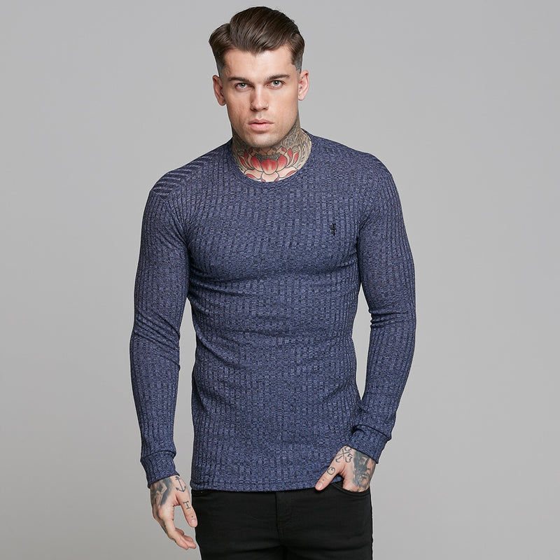 Father Sons Classic Navy Ribbed Knit Super Slim Crew - FSH114