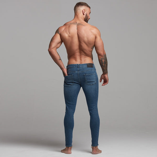 Vater-Söhne-Jeans mit Reißverschluss am Knöchel, schlichte, schmale Stretch-Jeans in Blau – FSH181
