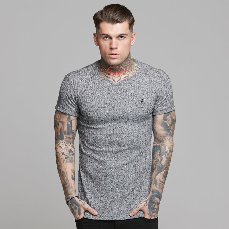 Father Sons Classic Grey Ribbed Knit Super Slim Long Line Crew – FSH173