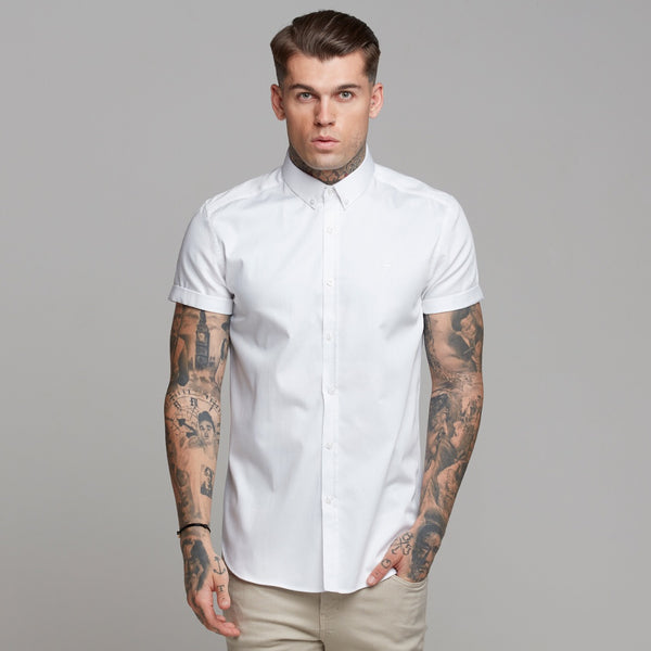 Father Sons Classic White Luxe Button-Down-Kurzarmshirt aus ägyptischer Baumwolle – FS494