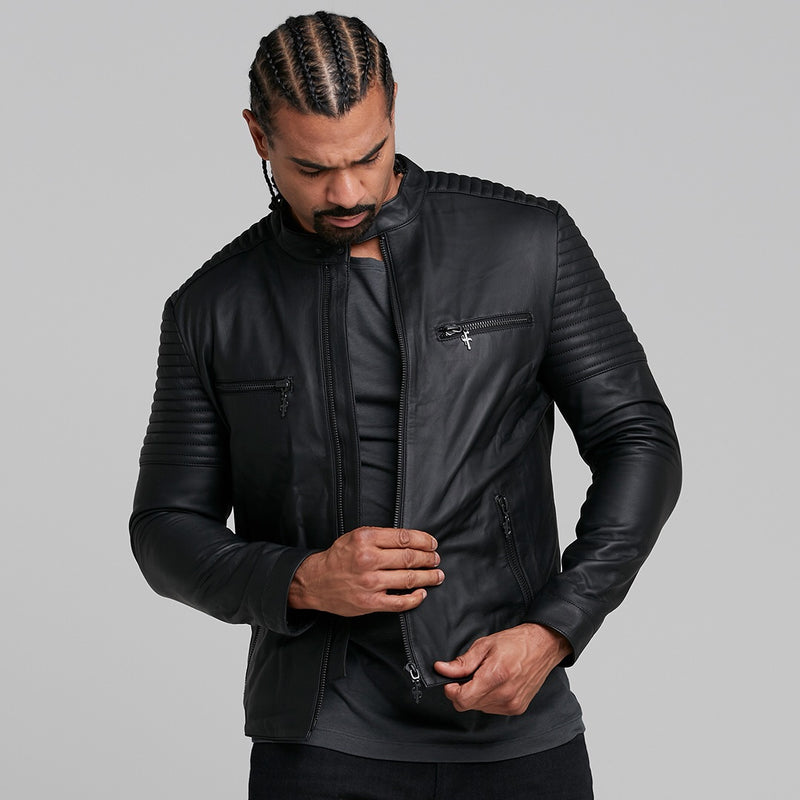 Schwarze Bomber-Lederjacke von Father Sons – FSH198