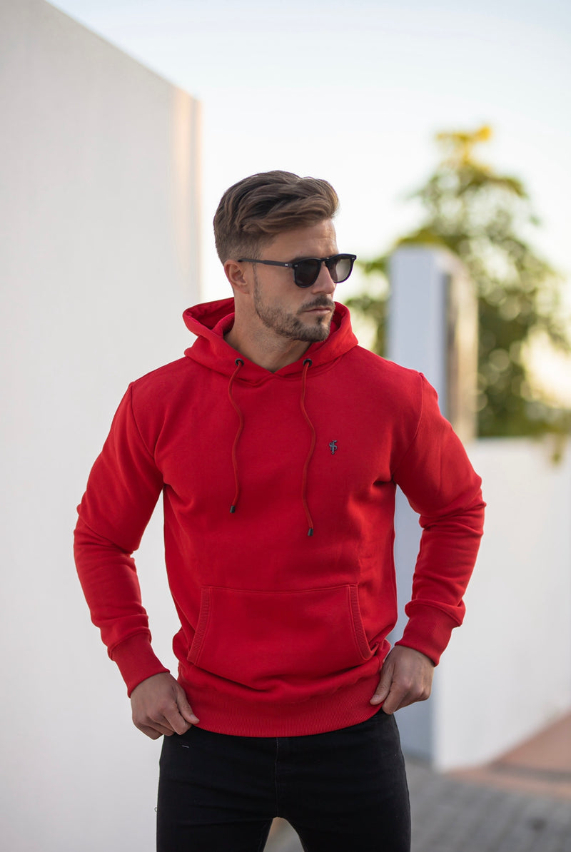 Vater-Söhne-Kapuzenpullover zum Überziehen in Rot und Schwarz – FSH549