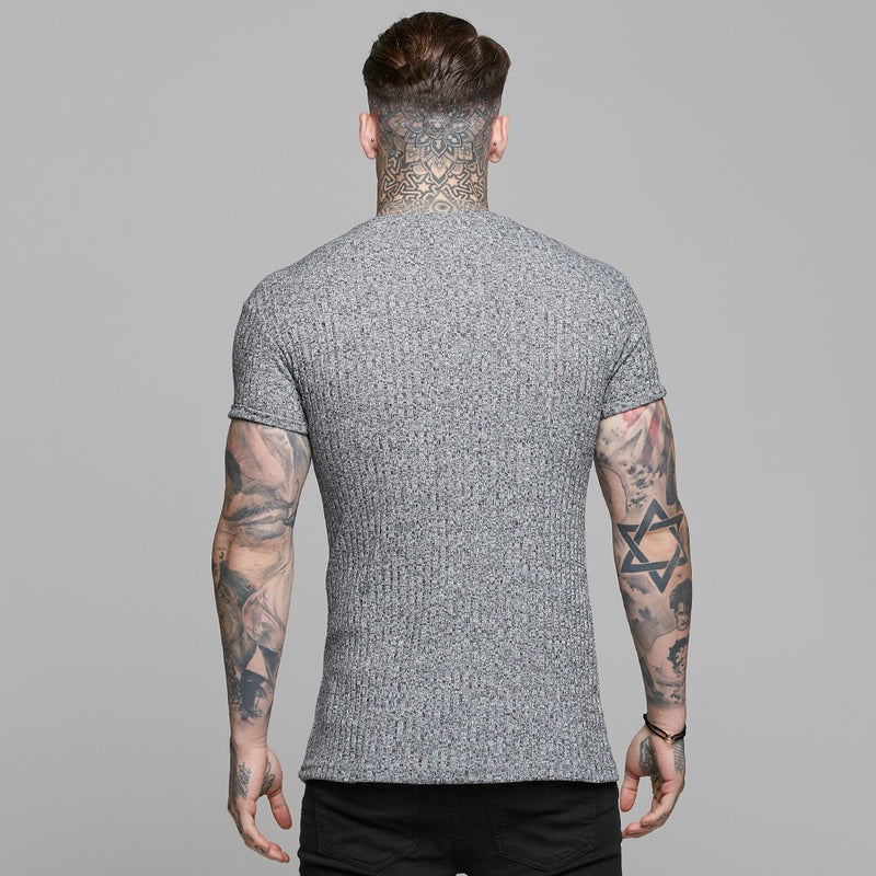 Father Sons Classic Grey Ribbed Knit Super Slim Long Line Crew- FSH173