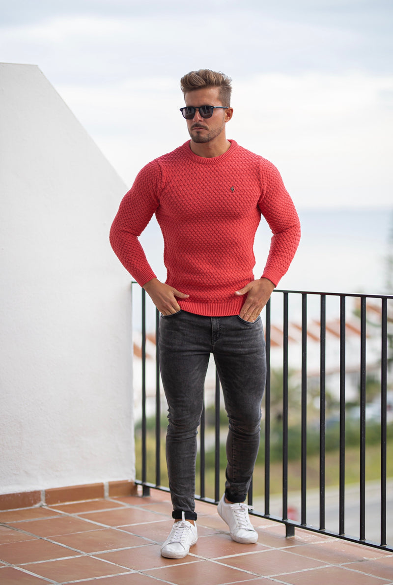 Father Sons Coral Knitted Weave Super Slim Jumper With Metal Decal - FSJ021