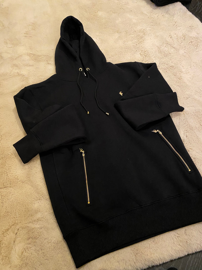 Father Sons Black & Gold Overhead Hoodie Top with Zipped Pockets - FSH472