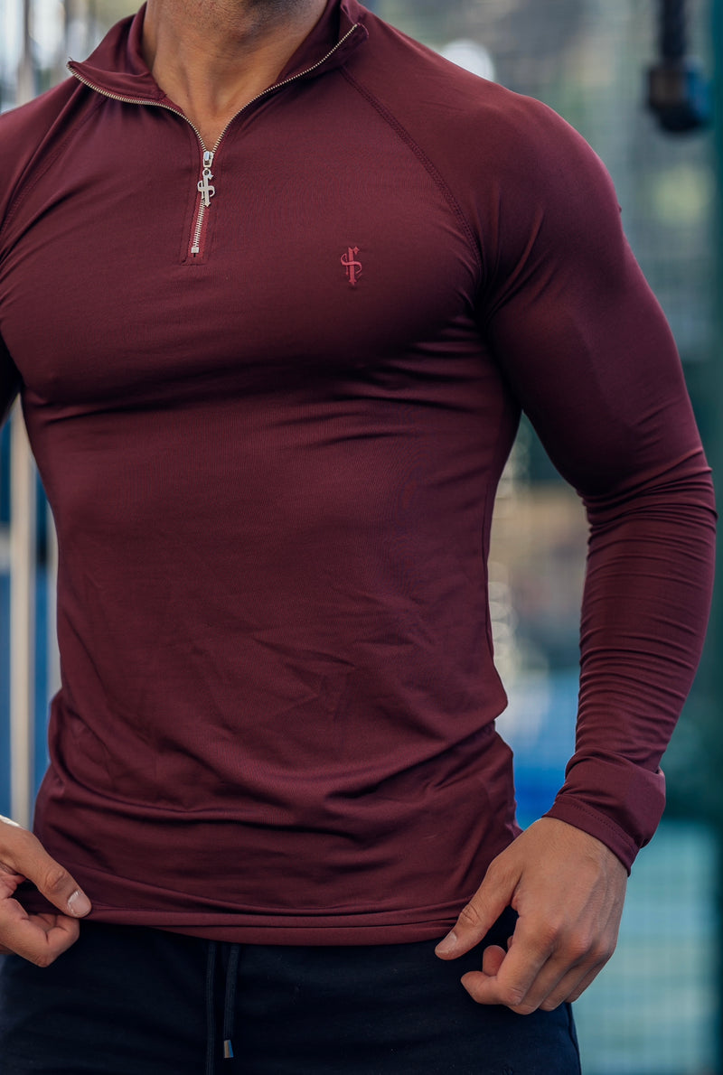 Father Sons Long Sleeve Burgundy Half Zip Gym Top - FSH733