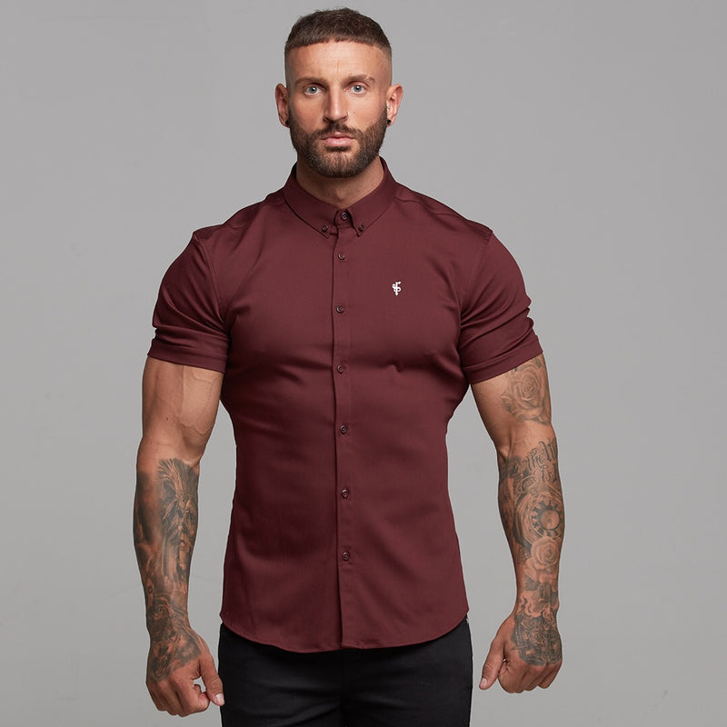 Father Sons Super Slim Stretch Burgundy Denim Short Sleeve - FS204