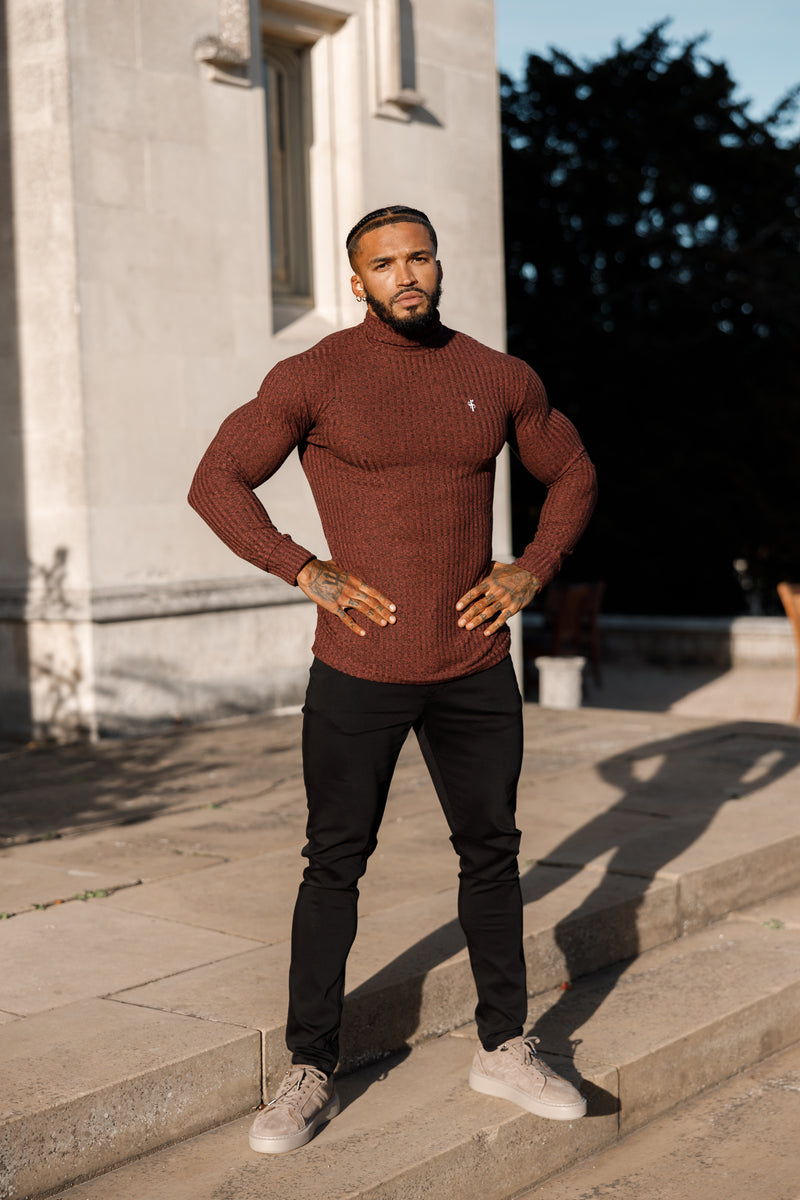 Father Sons Classic Burgundy Ribbed Knit Roll neck Jumper - FSH775