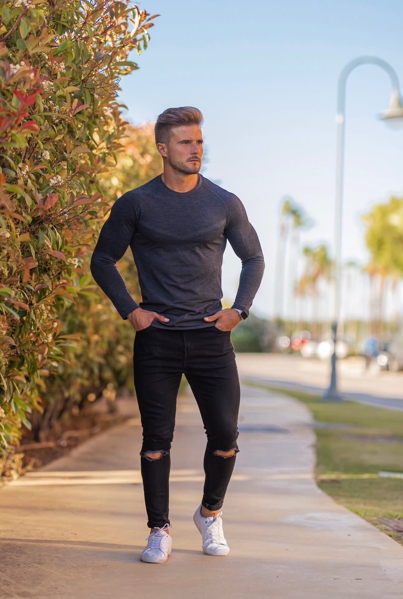 Father Sons Long sleeve Charcoal crew gym top with Raglan sleeve detail - FSM025