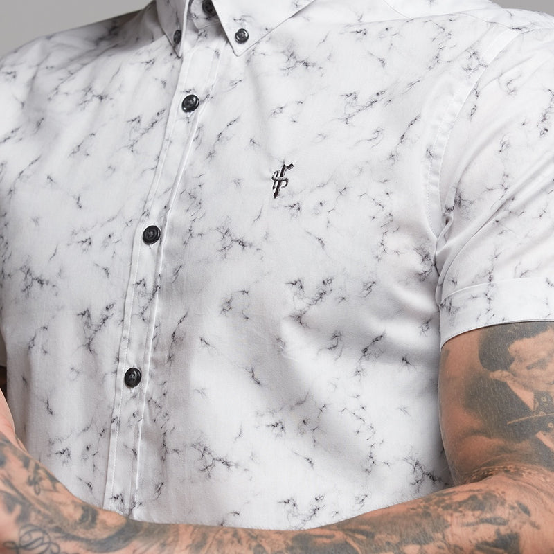Father Sons Super Slim Stretch Marble Print Short Sleeve - FS433