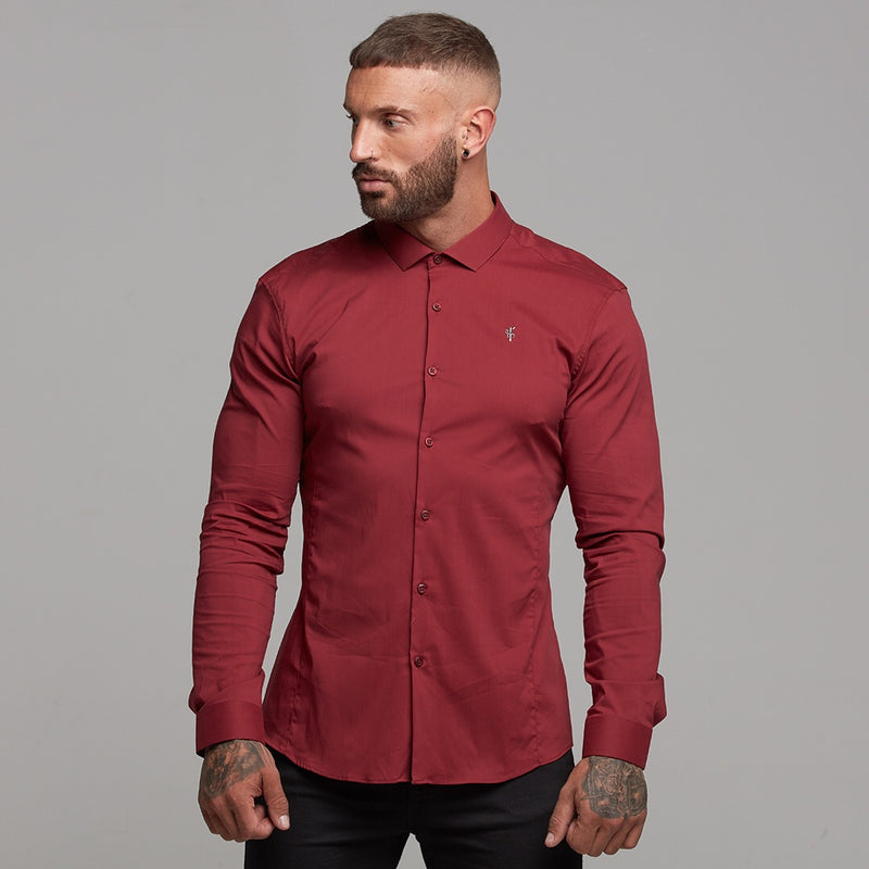 Father Sons Super Slim Stretch Classic Oxblood Panel Shirt (Grey embroidery) - FS318