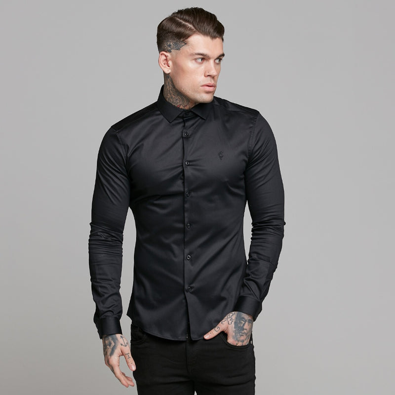 Father Sons Slim Sateen Classic Black Langarm – FS545