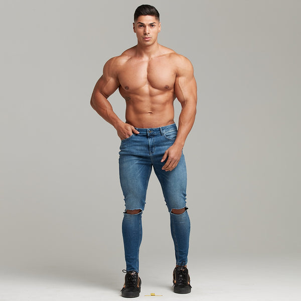 Father Sons Slim Stretch Denim Blue Distressed Ripped Jeans – FSH403