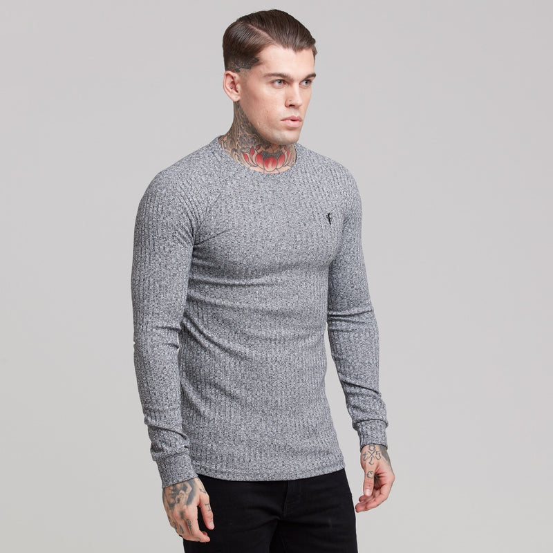 Klassischer gerippter Strickpullover von Father Sons in Grau und Schwarz – FSH079