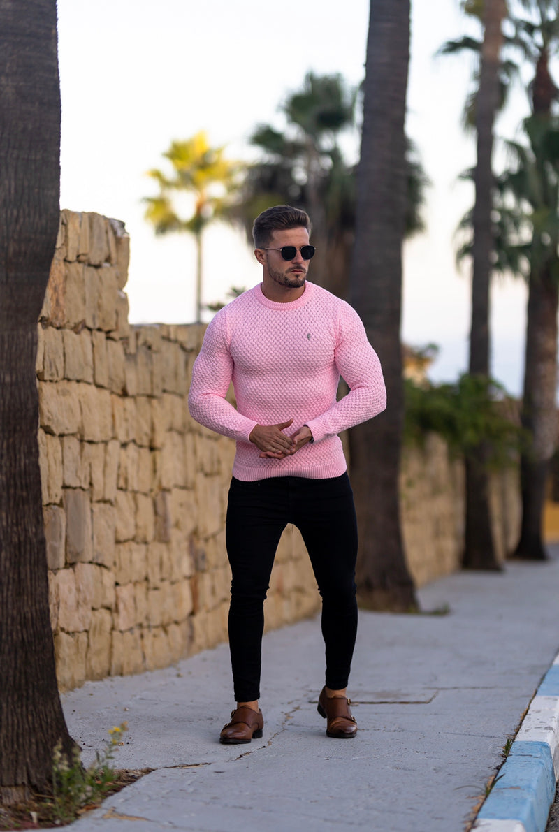 Father Sons Pink Knitted Weave Super Slim Jumper With Metal Decal - FSJ023