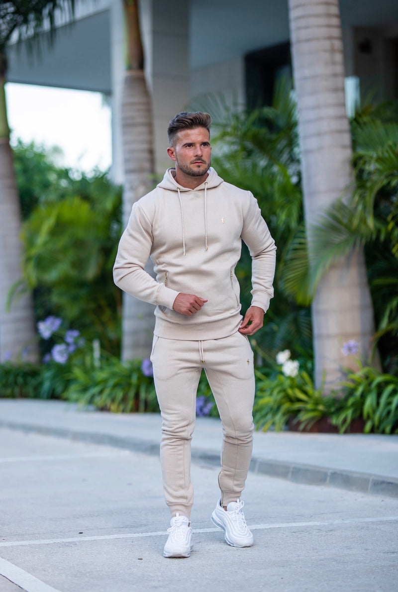 Father Sons Beige &amp; Gold Overhead-Kapuzenpullover mit Reißverschlusstaschen – FSH483