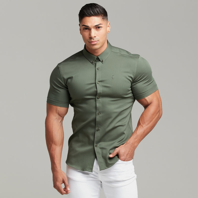 Father Sons Super Slim Stretch Khaki Denim Short Sleeve - FS203