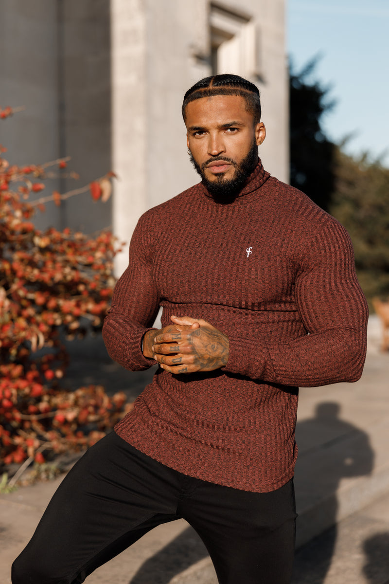 Father Sons Classic Burgundy Ribbed Knit Roll neck Jumper - FSH775