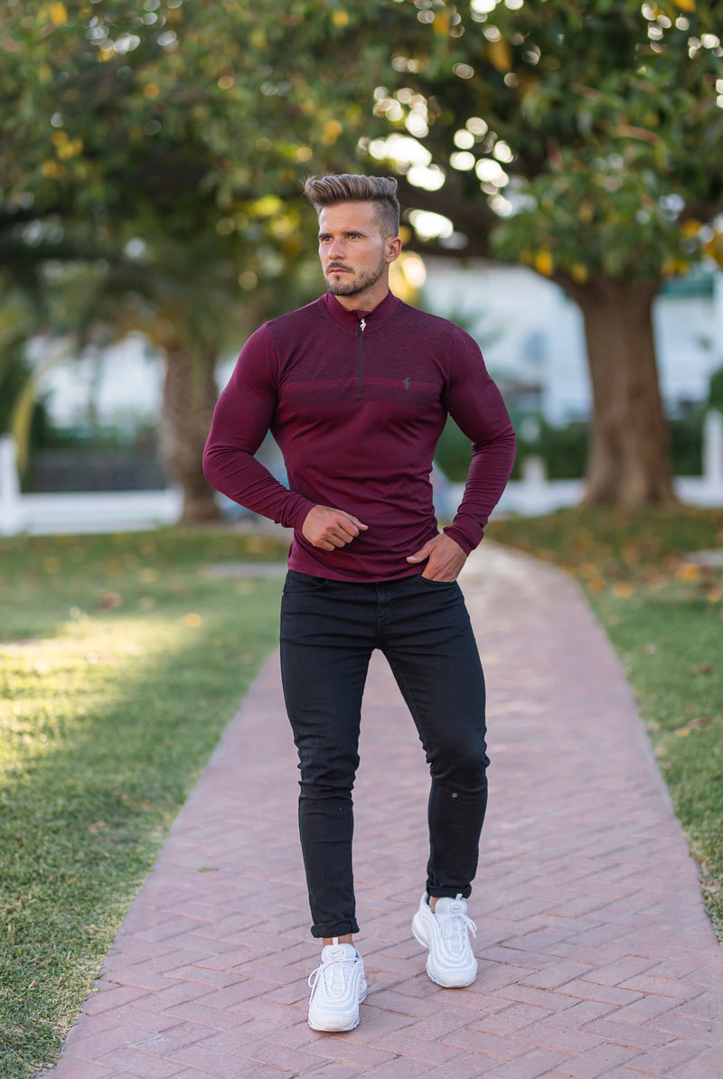 Father Sons Long sleeve Burgundy / Black half zip gym top - FSM030